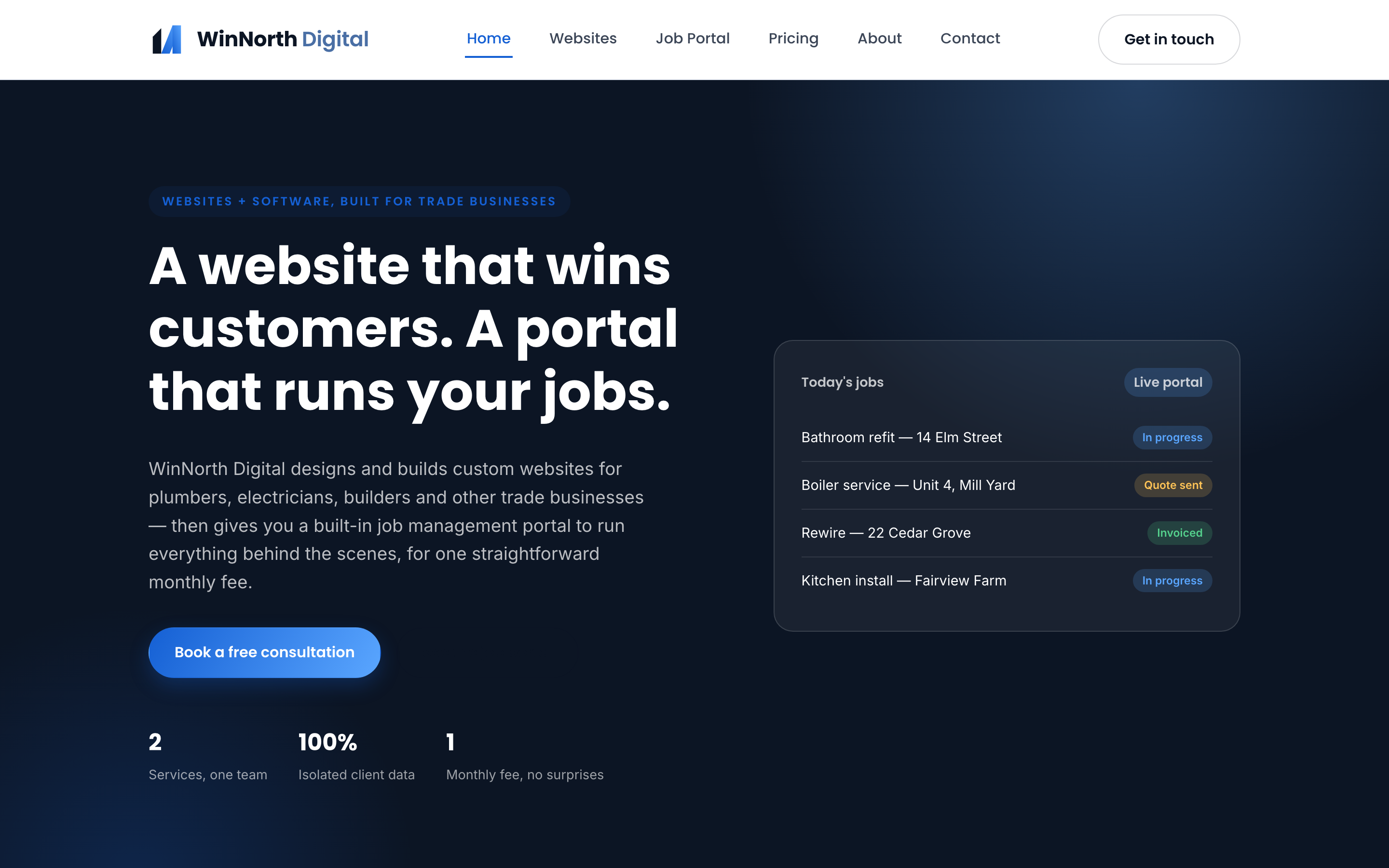 Example of a clean, mobile-first website built for a trade business by WinNorth Digital