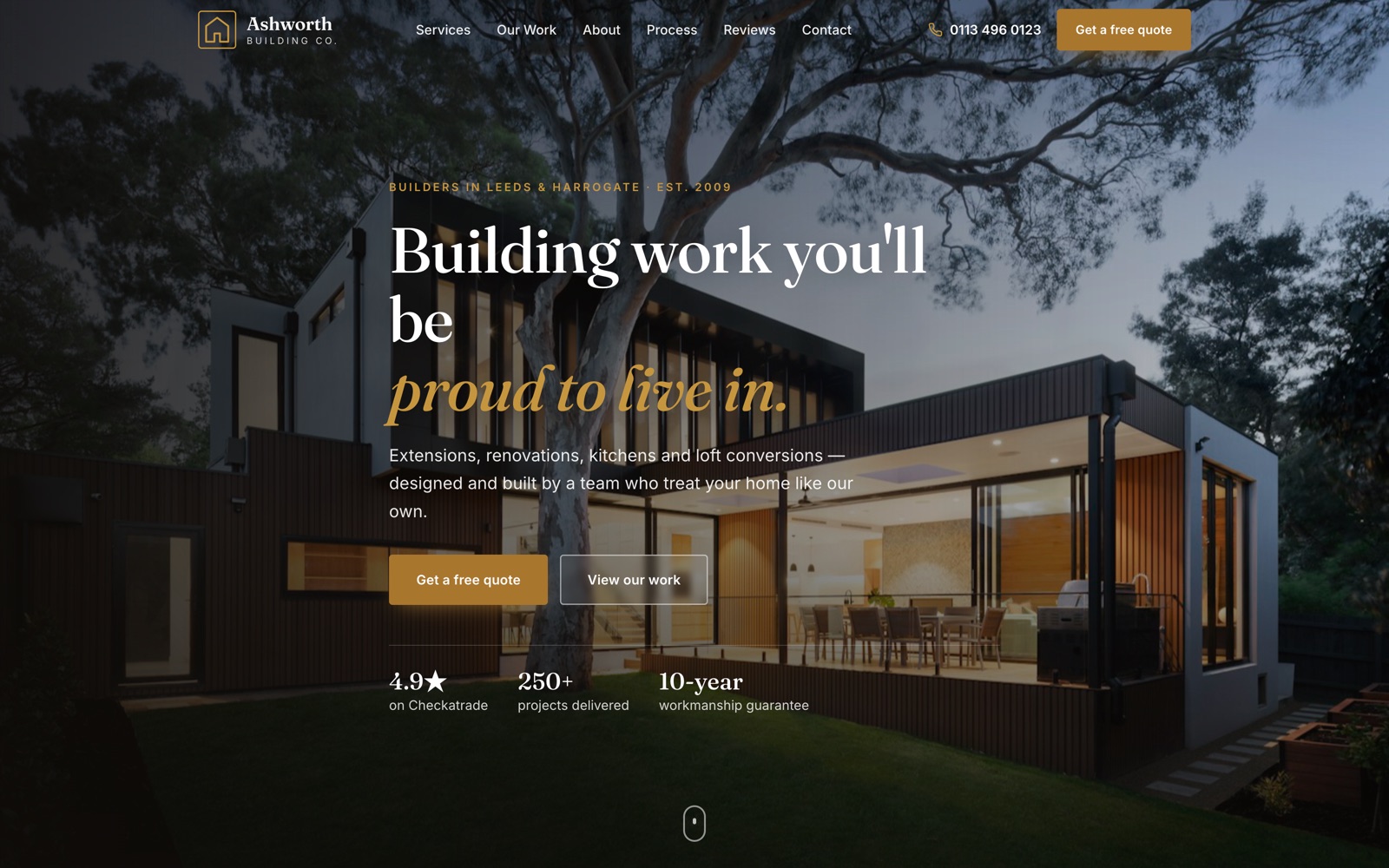 Homepage of the Ashworth Building Co. example website
