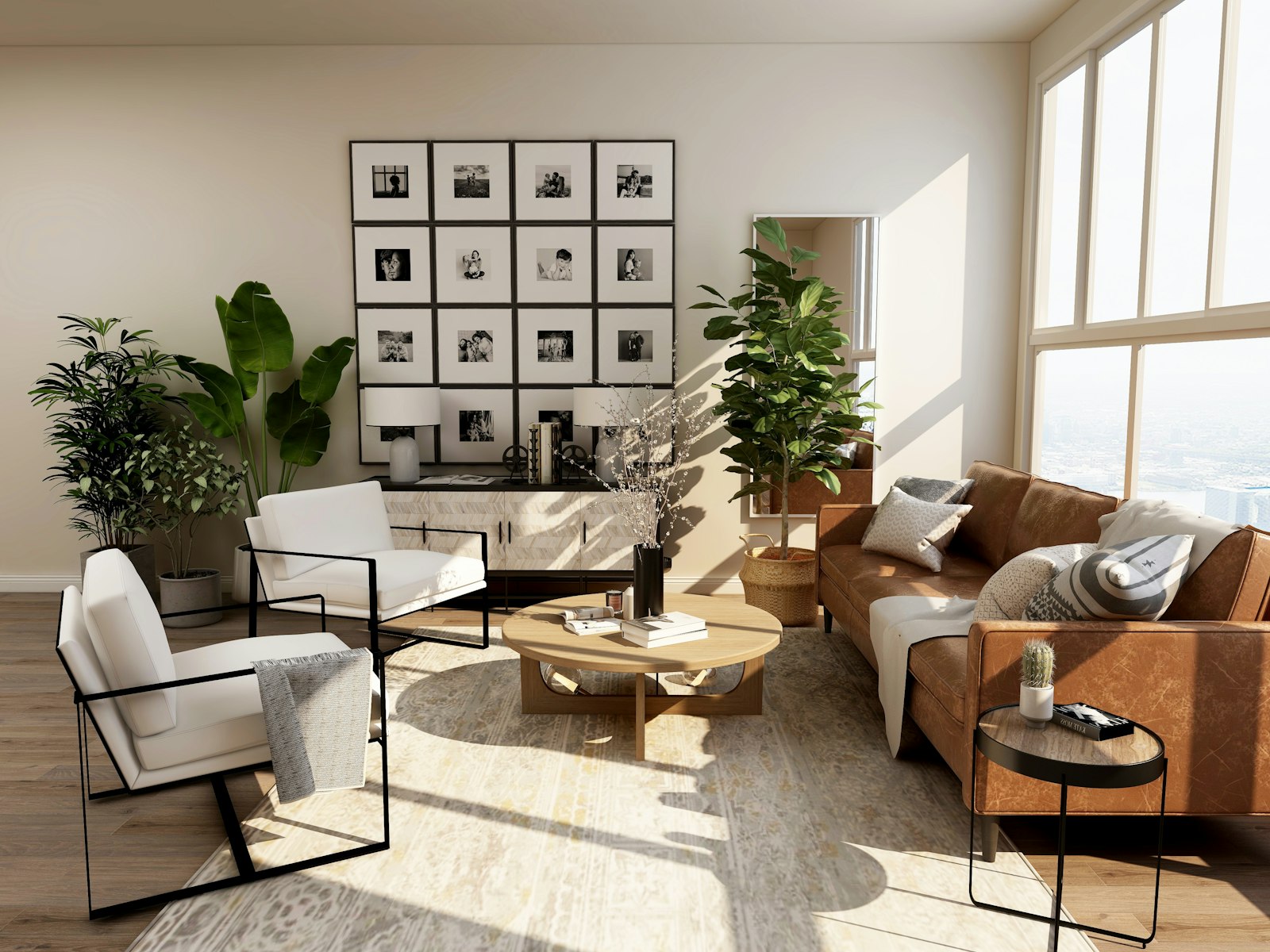 Living room after new lighting installation — bright and warm